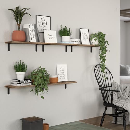 DOLLFIO Floating Shelves, 5 Sets Wall Shelves, Wood Floating Shelves for Bedroom Wall Décor, Wall Mounted Floating Bathroom Shelf for Storage, DOLLFIO