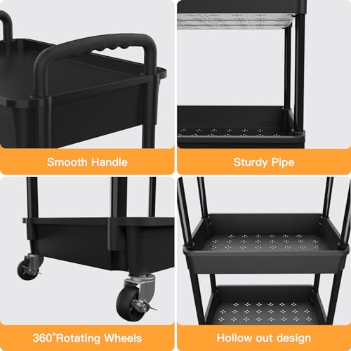 3 Tier Rolling Utility Cart with Drawer,REBECAT Utility Cart Made of Multifunctional Storage Organizer Tool for Kitchen,Bathroom,Living REBECAT