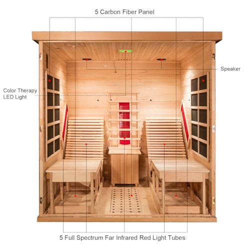 Smartmak Far Infrared Two Person Wood Sauna with Recliner, Canadian Hemlock Home luxurious Wooden Indoor Sauna Spa Room 220V, 3400W Detox Therapy Smartmak