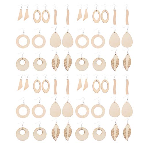 Wooden Dangle Earring Making Kit The Natural Wood Pendants are Made of Wood, Durable and Safe to wear, Also Lightweight, Wont Produce Much Burden to EXCEART