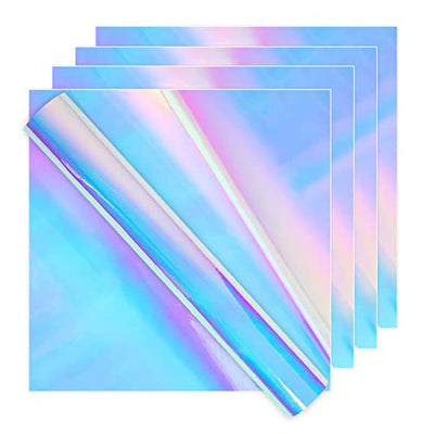 IModeur Holographic Vinyl for Cricut Opal Permanent Holographic Vinyl Bundle (5 Pack, 12” x 12”) Permanent Adhesive Vinyl Sheets for DIY Crafts,
