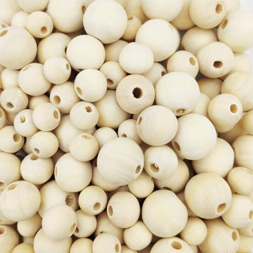 950pcs Wooden Beads for Crafts 7 Sizes Unfinished Natural Wood Beads Wooden Beads Bulk 6mm, 8mm, 10mm, 12mm, 14mm, 16mm, 20mm Beads for Garland pojah