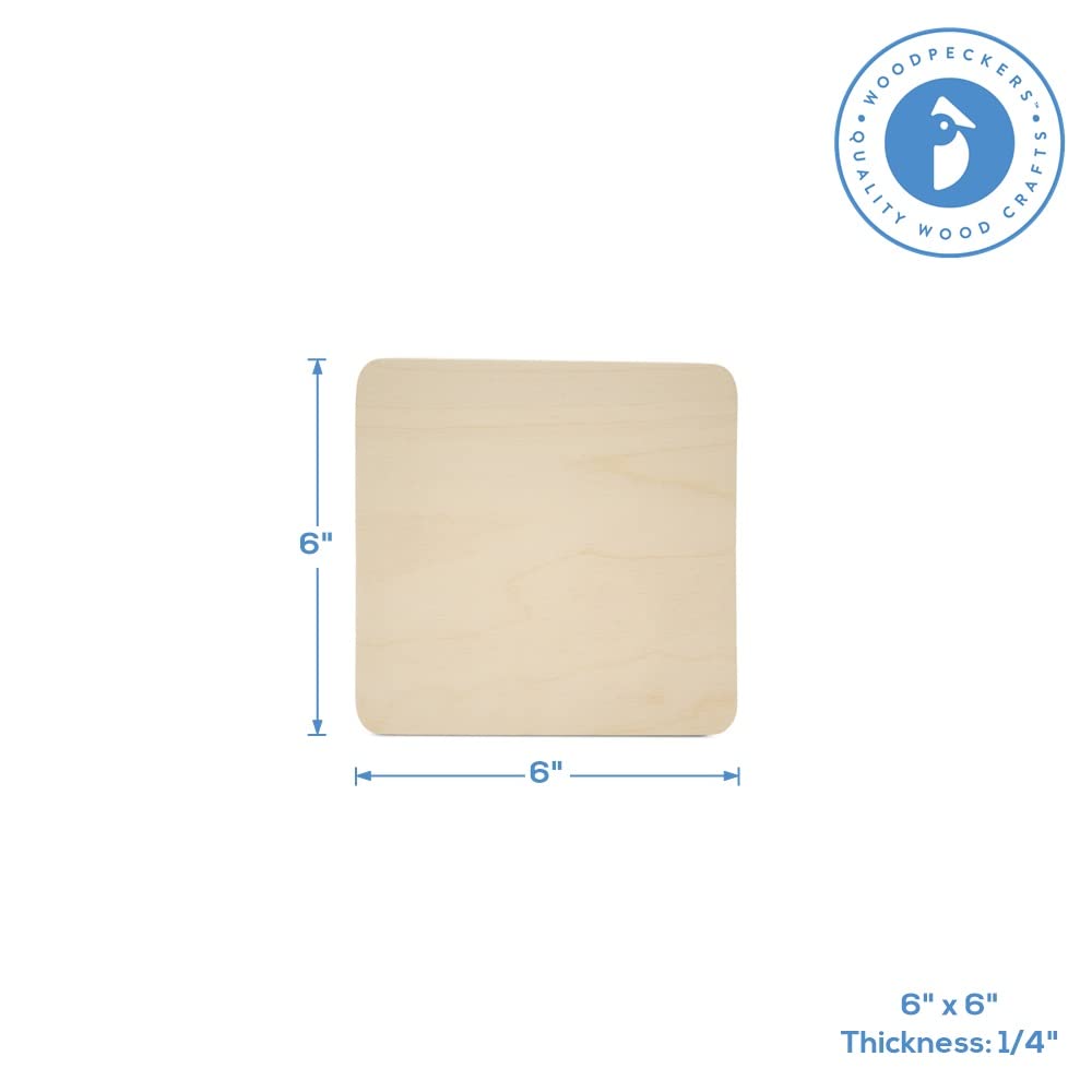 Blank Wood Square Plaques 6-inch x 6-inch, 1/4 Thick, Pack of 5 Round Edged, Small Wooden Signs for Crafts/Decor, by Woodpeckers Woodpeckers