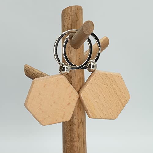 Hexagon Wood Engraving Blanks Wood Blanks Blank Wooden Key Tag with Keychain 20 Pcs TFoRibbon