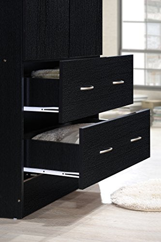 HODEDAH 2 Door Wood Wardrobe Bedroom Closet with Clothing Rod inside Cabinet and 2 Drawers for Storage, Black Hodedah