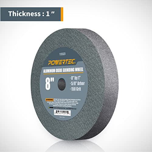 POWERTEC 15523-P2 Bench and Pedestal Grinding Wheels, 8 Inch x 1 Inch, 5/8 Arbor, 150 Grit, Aluminum Oxide Bench Grinder Wheel for Bench Grinder, 2 POWERTEC
