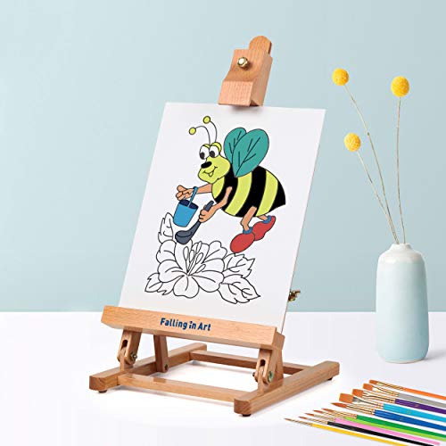 Falling in Art Painting Set for Kids with Table Easel-Acrylic Painting Starter Kit with Art Smock, 12 Acrylic Paints, 12 Water Soluble Colored Falling in Art