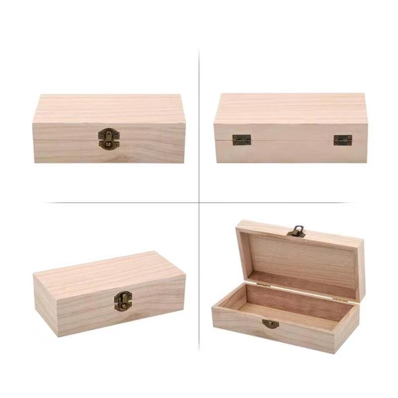 NA Unfinished wooden box, 8x4x2.3 inch storage box with hinge lid, small wooden box with rectangular souvenir and craft, craft DIY gift box, Wood N\A