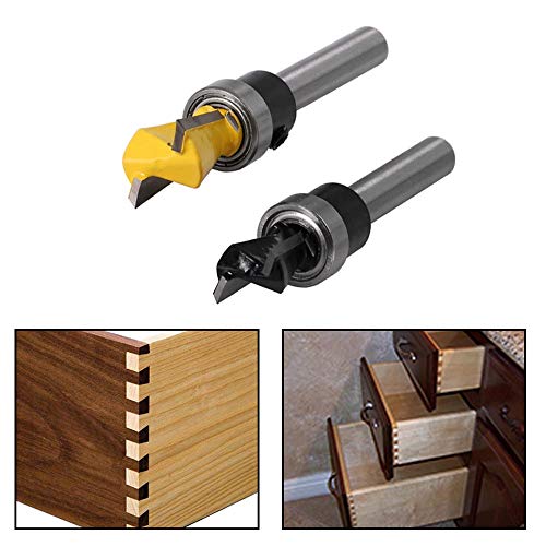 Wolfride 2Pcs Dovetail Router Bits 1/4 Inch Shank Dovetail Joint Router Bit Set with Bearing for Woodworking Cutter Wolfride