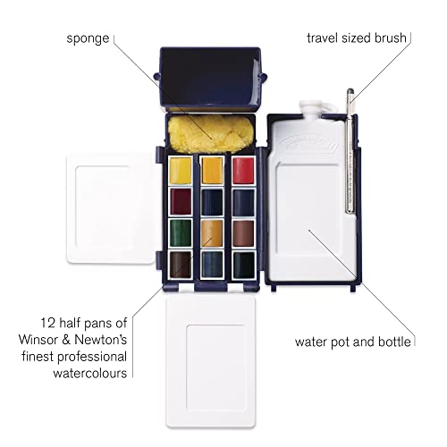 Winsor & Newton Professional Watercolor Paint Set, Compact Set, 12 Half Pans and Accessories Winsor & Newton