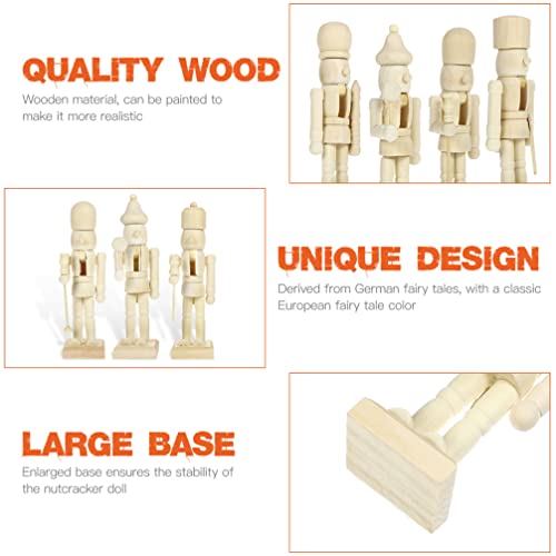 PRETYZOOM Home Decor 12Pcs Christmas Wooden Unfinished Nutcracker Figurines DIY Unpainted Blank Nutcracker Soldier Figures Nutcracker Ornaments PRETYZOOM