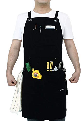 Life Flavor Heavy Duty Canvas Work Apron,Tool Pockets, Back Straps Adjustable(black) Life Flavor
