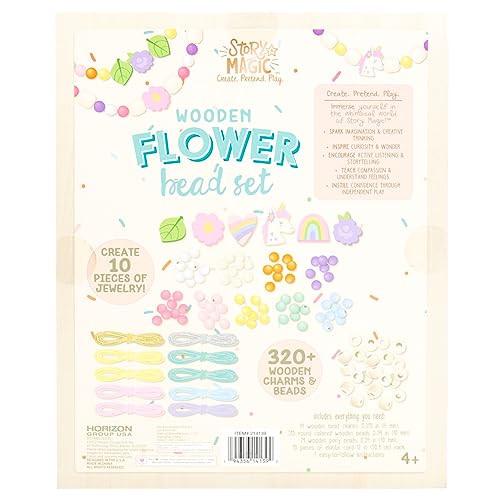 Story Magic Wooden Flower Bead Set, Over 300 Large Hole Wood Beads & Charms for Beading Bracelets, Bracelet Making Kit, Flower Bracelet Kit, Story Magic