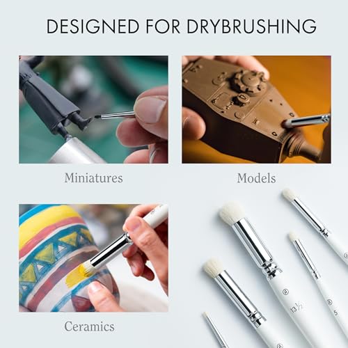ARTIFY Drybrush Set of 5 Sizes: Expert Series Dry Brush for Effortless Miniature, Model, Ceramics, Citadel Painting - Hobby Detail Small Acrylic Oil ARTIFY art supplies