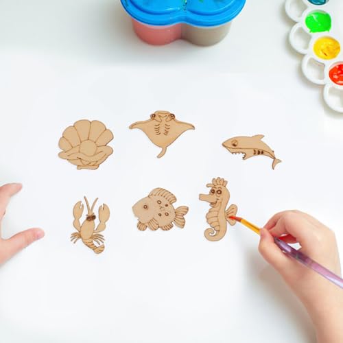 Wooden Fish Cutouts 200pcs Marine Life Wood Chips Wooden Crafts Wooden Crafts for Paint for Wooden Crafts Holiday Wood Cutouts Wooden Fish Cutouts TEHAUX