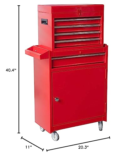 Torin Rolling Garage Workshop Organizer Detachable 4 Drawer Tool Chest with Large Storage Cabinet and Adjustable Shelf, 11" 20.3" 40.4", Red Torin