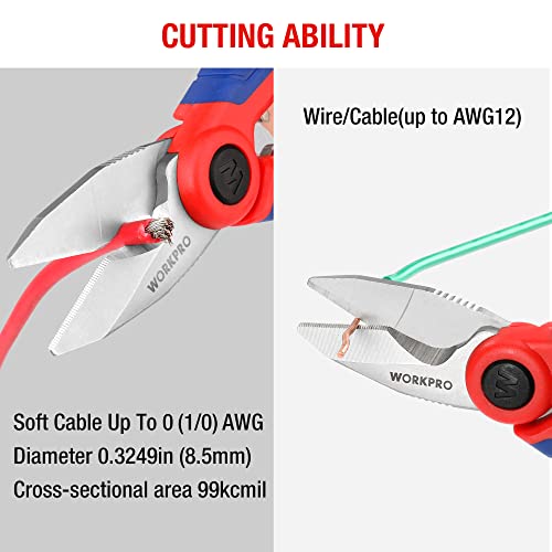 WORKPRO Stainless Electricians Scissors, 6.4" Professional Electrician Shears with Wire Stripper for Soft Cable WORKPRO