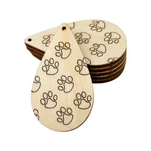 ALL SIZES BULK (12pc to 100pc) Unfinished Wood Cutout Puppy Dog Paw Prints Pawprint Sectioned Teardrop Tear Drop Earring Jewelry Blanks Crafts Made Texan Wood Crafts