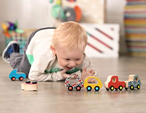B. toys- 6 Little Wooden Toy Cars- Free Wheee-Lees- Vehicles- Colorful Car Play Set for Toddlers, Kids- 1 Year + B. toys