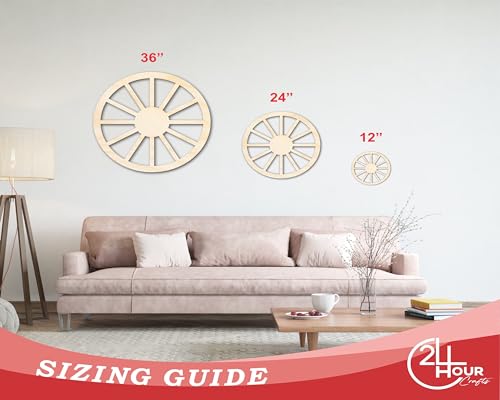 Unfinished Wood Wagon Wheel Shape | Rustic Farmhouse | DIY Craft Cutout | Up to 24" 10" / 3/4" 24 Hour Crafts