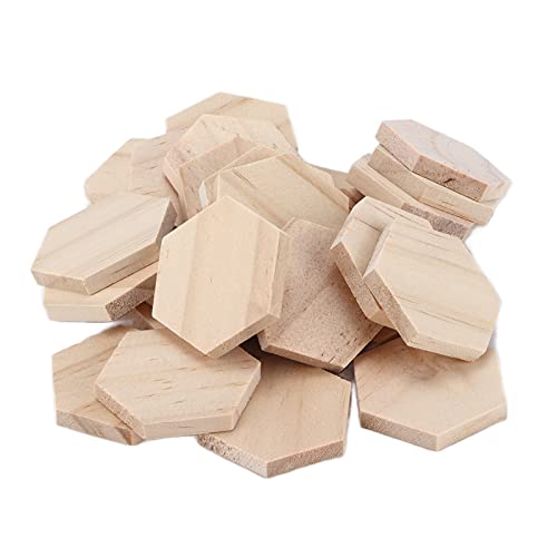 25Pcs Unfinished Hexagon Wood Pieces Blank 38mm/1.5inch Wood Shape Slices Wooden Cutouts Slices for DIY Decorations Crafts HERCHR
