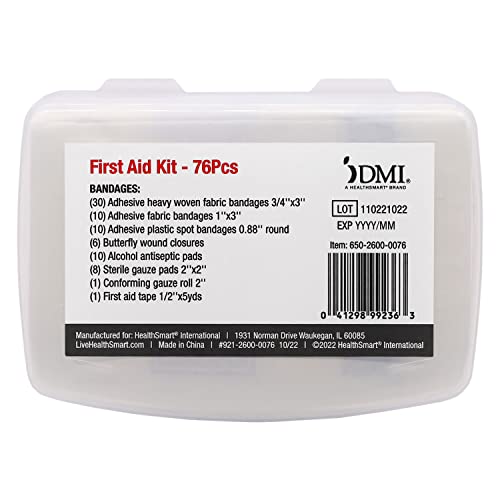 DMI 76-Piece First-Aid Kit, All-Purpose Use for Minor Cuts and Scrapes, Durable Water-Resistant Case, Convenient and Portable, FSA & HSA Eligible DMI