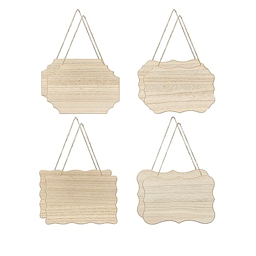 8 Pack Unfinished Wood Signs with Jute Hanging Unpainted Wooden Plaques for Homemade Crafts 4 Styles Assorted (6 x 9 in) Cregugua