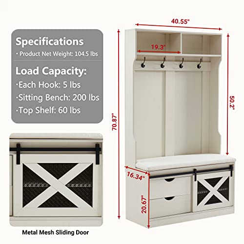 Edwin's Choice 71" H Entryway Hall Tree with Coat Rack and Storage Bench, Wood Coat Tree with Cushioned Stool and Hooks for Hallway, Living Room, Edwin's Choice