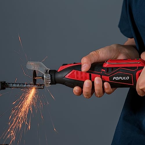 POPULO 12V Cordless Rotary Tool Kit, 5 Variable Speeds, Max Load Speed up to 32000RPM, Powerful Engraver, Sander, Polisher, 114 Easy Change populo