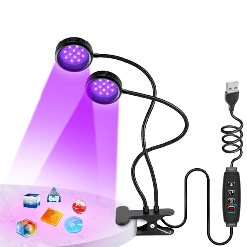 inShareplus Dimmable 395nm~405nm UV Resin Light with USB,10W Portable UV Dual Black Clamp Lights, Gooseneck Curing Lamp with Clip for UV Glue Resin inShareplus