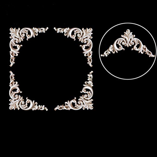 LIOOBO Home Decoration 4pcs Wood Carved Onlay Applique Unpainted Rose Flower Applique for DIY Craft Door Home Furniture Decoration 15cm Corner LIOOBO