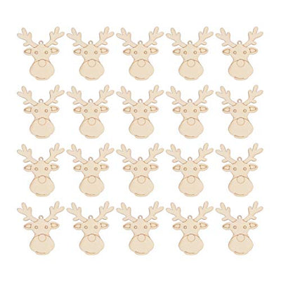 Amosfun 20PCS Christmas Unfinished Reindeer Head Wood Hanging Pendant DIY Painted Wood Tag Xmas Tree Decoration (Style B)