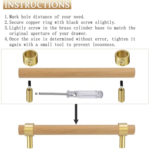 foxwake Natural Wood Kitchen Cabinet Handles 3~5 Inch 12Set Center to Center Adjustable Double Hole Euro Scandi-Modern Dresser Knob, Unfinished DIY foxwake