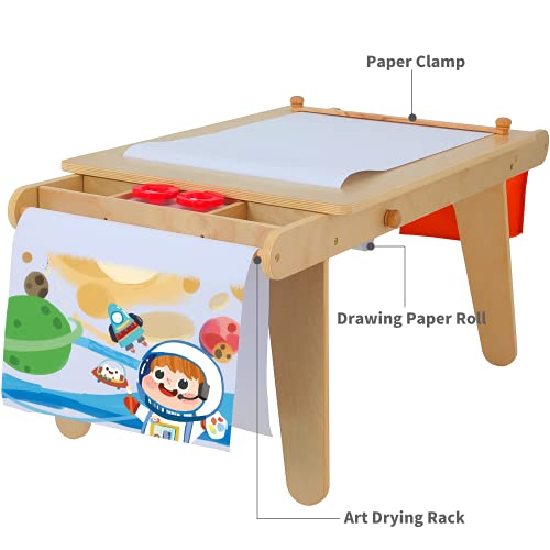 MEEDEN Kids Table and Chair Set, Kids Art Table with 2 Stools, Storage Bag & Paper Roll, Kids Desk & Chair Set, Craft Table and Chairs for Toddlers, MEEDEN