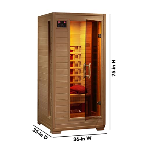Radiant Saunas BSA2400 1-2 Person Hemlock Ceramic Infrared Sauna,Brown Blue Wave