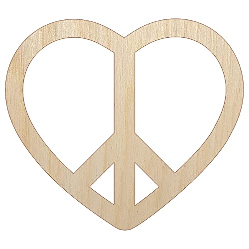 Peace Symbol in Heart Unfinished Wood Shape Piece Cutout for DIY Craft Projects - 1/4 Inch Thick - 6.25 Inch Size Sniggle Sloth
