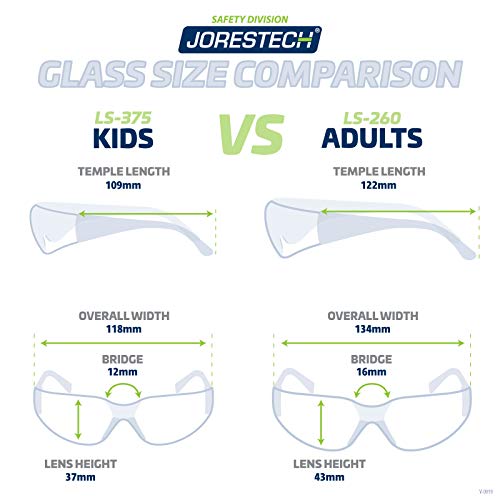JORESTECH Kids Safety Glasses UV Protection Anti Scratch Clear Frameless Glasses, Meets ANSI Z87+ Standards, Eye Protection Activewear (LS-375-CL) JORESTECH