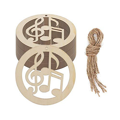 JANOU 20pcs Music Notes Shaped Wood DIY Craft Cutouts Musical Notes Unfinished Wood Gift Tags Ornaments with Ropes for Wedding Christmas Party