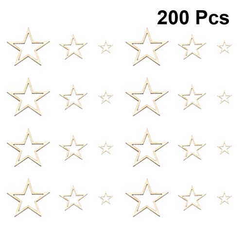 EXCEART 200pcs Star Shape Unfinished Wood Pieces Wooden Hollow Star Embellishments Cutouts Wooden Frames Pendant DIY Craft Jewelry Making Charms EXCEART