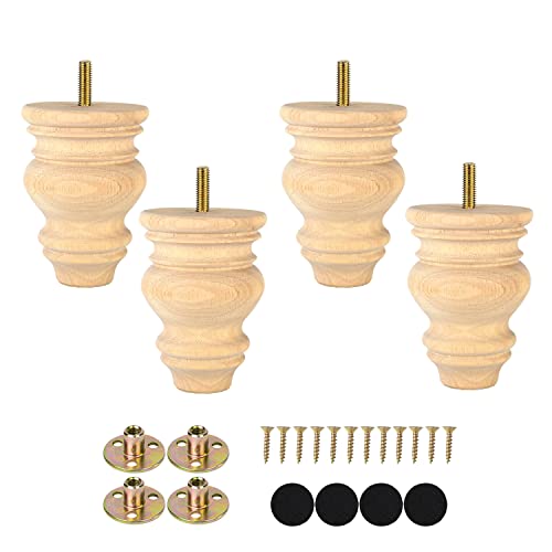 Michanco 4 Inch Unfinished Bun Feet for Couch Sofa Cabinet Ottoman DIY Wood Furniture Legs Set of 4 Michanco