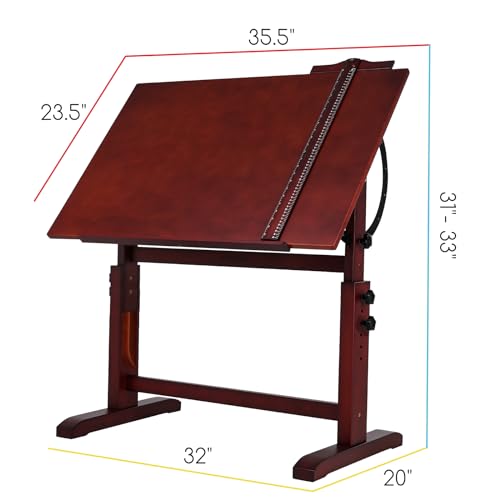 MEEDEN Vintage Wood Drafting Table & Stool Set, Artist Drafting Chair and Craft Table with Adjustable Height, Tiltable Tabletop for Artwork, Graphic MEEDEN