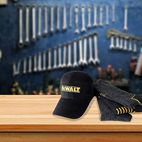 DEWALT Mens Crew Socks | Black Cotton Boot Socks for Men + Men’s Ball Cap Set DEWALT