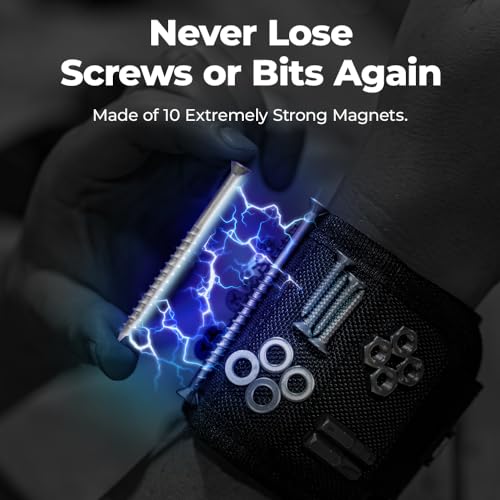 Magpie Magnetic Wristband - 10 Extremely Powerful Magnets for Holding Screws, Nails and Drill Bits, Made of Enhanced Nylon for Lightweight and MAGPIE