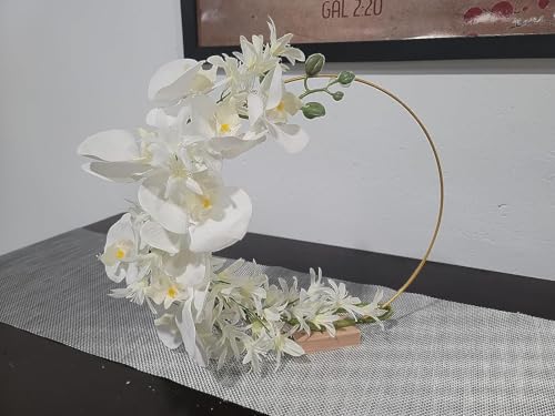 15Pcs 12 Inch Metal Floral Hoop Centerpiece with 15 PCS Wood Place Card Holders and Adjustable Foot Pads, Gold Wreath Macrame Hoop Rings Decorations trophable