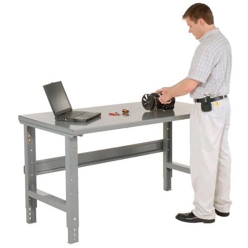 Global Industrial Adjustable Height Workbench C-Channel Leg, 60" W x 30" D, 1-3/4" Steel Square Edge, Gray Global Industrial