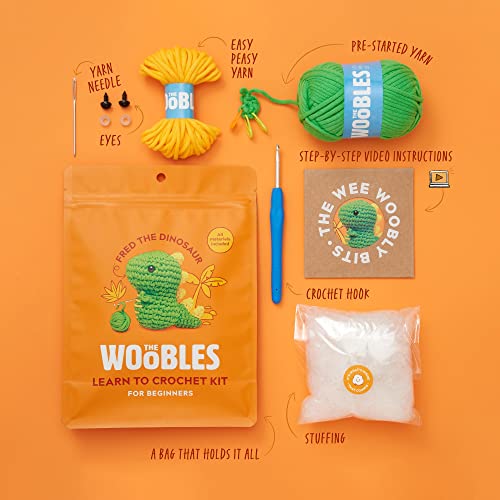 The Woobles Crochet Kit with Easy Peasy Yarn as seen on Shark Tank for Beginners with Step-by-Step Video Tutorials - Fred The Dinosaur The Woobles