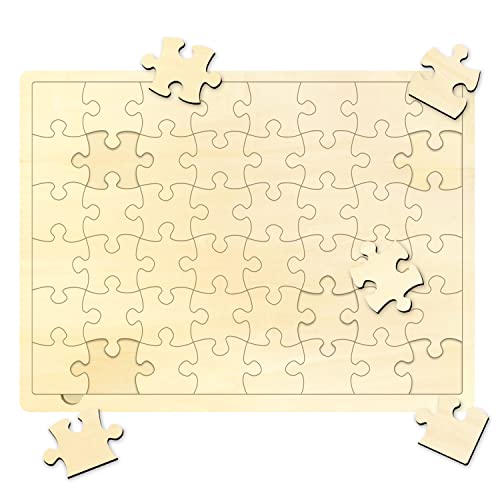 48 Piece Blank Puzzle with Puzzle Tray to Draw on, Each Piece is Unique, Custom Puzzle 14.2x10.6 Inches for Crafts & DIY, Make Your Own Wooden Jigsaw MoinKidz