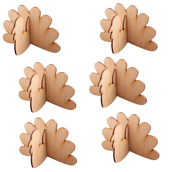 Factory Direct Craft Pack of 6 Unfinished Wooden Standing Turkey Cutouts - Wood Turkeys for Fall Crafts and DIY Thanksgiving Table Favors - Made in Factory Direct Craft