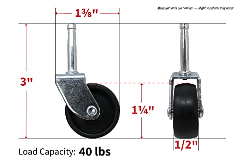 Shepherd Hardware 9557 1-1/4-Inch Plastic Stem Casters, 4-Pack , Black Shepherd Hardware