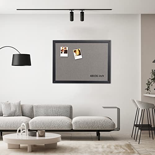 Bulletin Board 36 x 48 Inch, 100% Wood Framed Canvas Cork Board with Grey Fabric, Wall Mounted Notice Board for Home Office School gideal